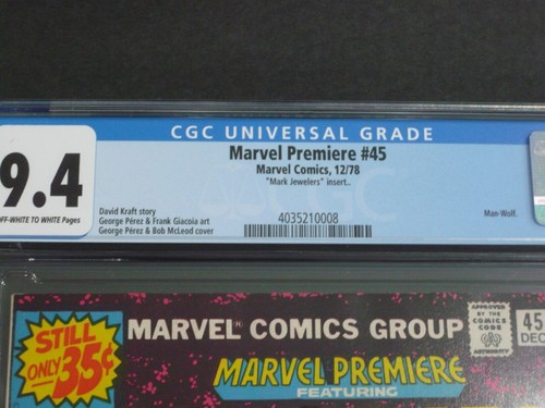 CGC 9.4 OW/WP - Marvel Premiere #45 Newsstand W/ Rare Mark Jewelers Insert - Picture 2 of 3