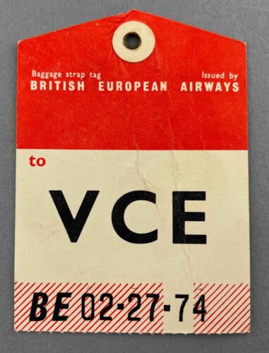 BEA BRITISH EUROPEAN AIRWAYS VCE VENICE AIRLINE BAG TAG LUGGAGE BAGGAGE LABEL