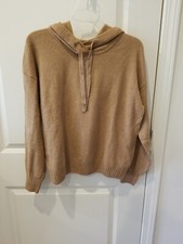Old Navy L/S Pullover Hoodie Sweater Ribbed Cuff Hem Beige Size Med