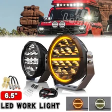 2x 6.5" Round LED Driving Lights Spot Flood Combo Beam Offroad White Amber DRL