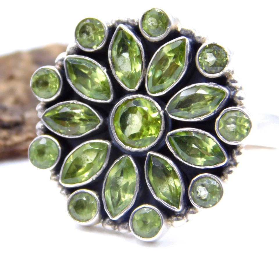 925 Sterling Silver Natural Garnet & Peridot Cut Gemstone Handmade Ring M-3828 - Image 2 of 4
