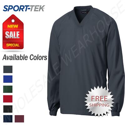 Sport-Tek Men's Polyester Side Pocket Rib Knit V Neck Raglan Wind Shirt. JST72