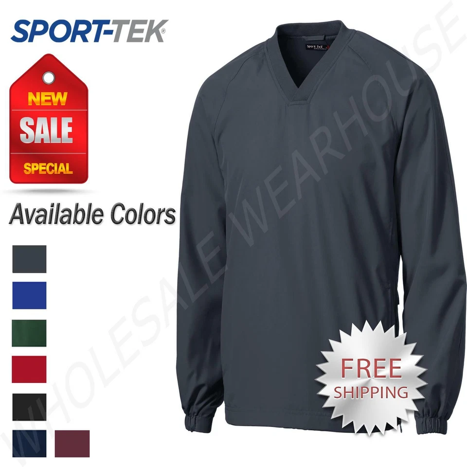 Sport-Tek Men's Polyester Side Pocket Rib Knit V Neck Raglan Wind Shirt. JST72