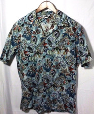 VINTAGE Men's Hilo Hattie Hawaii Button up Short Sleeve Shirt-Floral-USA Made-L