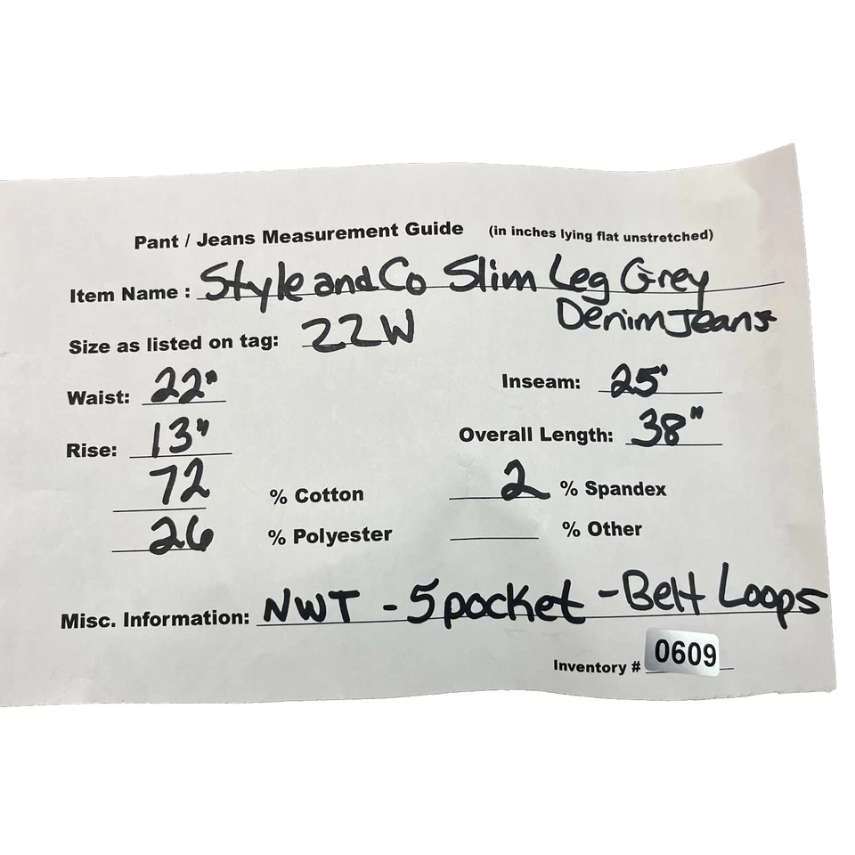 Size 22 NWT Style & Company Grey Denim Jeans Slim Leg 5 Pocket Belt Loops - Image 3 of 4