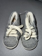Baby GAP Sherpa Hi Tops In Grey Heather Quilted Fabric NWOB Lace Up 18-24 Mo