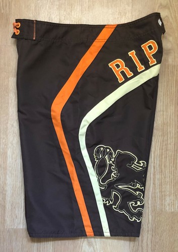 RIPCURL MEN’S EMBROIDERED BOARD SHORTS Swim Trunks Brown/Orange/Yellow Poly sz32 - Picture 3 of 8