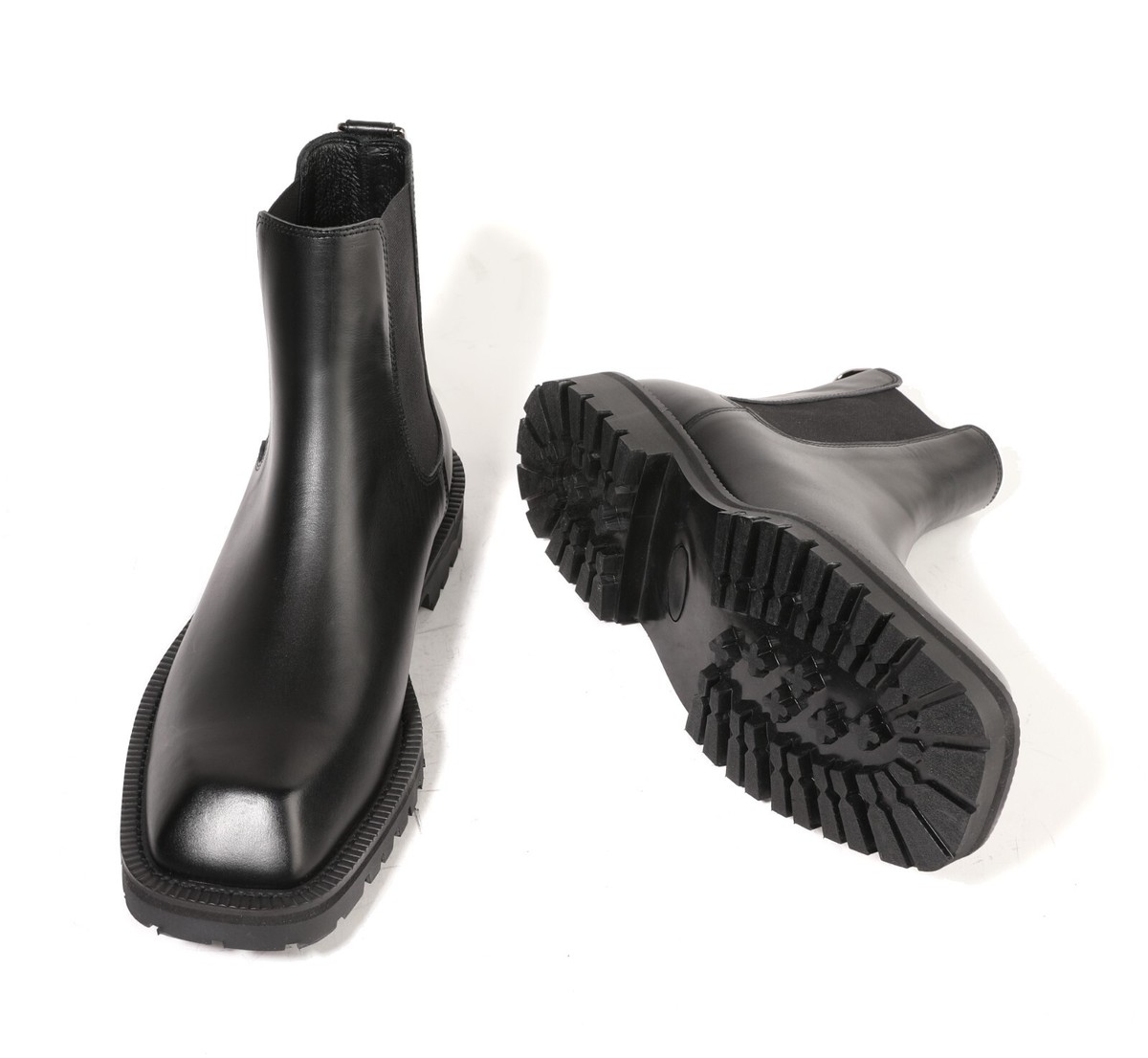 Firenze Atelier Men's Matte Black Leather Square Toe Chelsea Boots