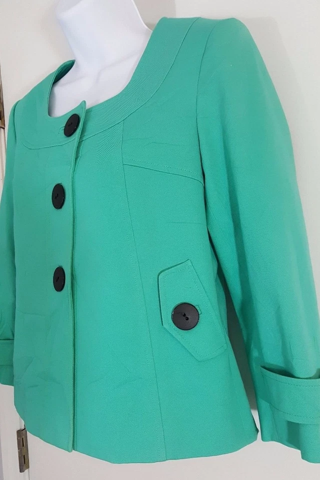 Isabella DeMarco Womens Swing Jacket Blazer Size 2 Green 3/4 Sleeve Buttons XS - Изображение 3 из 4