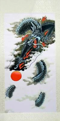 Rollbild Drache japanischer Stil, Bildrolle Feng Shui Himmelsdrache feiner Stoff - Bild 1 von 4