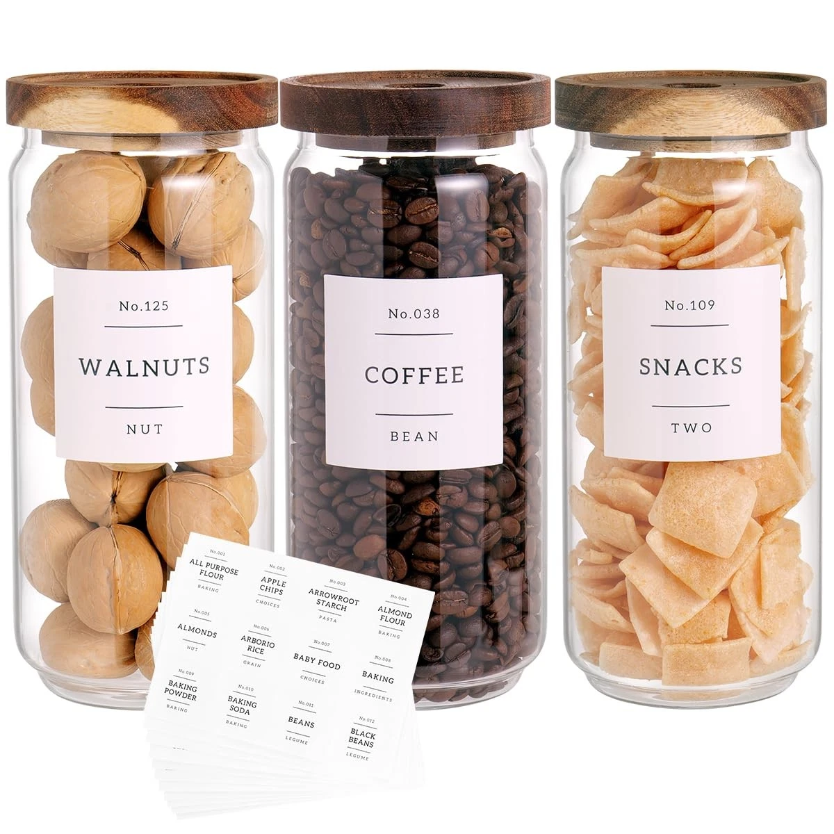 3 Set Glass Pantry Storage Jars with Acacia Airtight Lid - 35oz Thicken Glass...