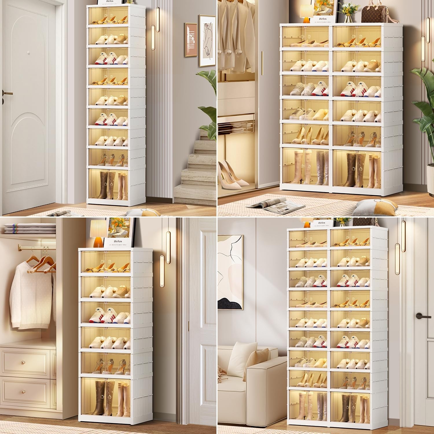 6-Tier Foldable Shoe Rack Organizer for Closet 12Pairs Plastic Shoe Shelf Col...