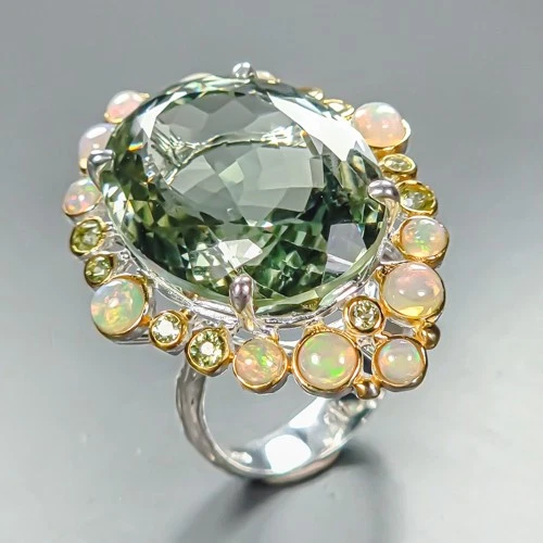 Gemstone 40 ct Natural Green Amethyst Ring 925 Sterling Silver Size 8 /R463878