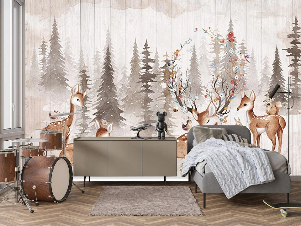 Papel pintado mural de pared para habitación infantil Fawns Nursery para dormitorio 137" x 102" (con... Foto 2 de 4