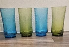 4 Vintage Anchor Hocking Pagoda Olive Green Lazer Blue Drinking Glasses MCM