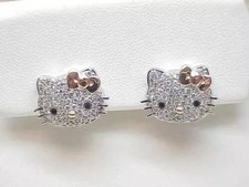 2Ct Round Cut Moissanite Hello Kitty Wedding Stud Earring 14K White Gold Plated