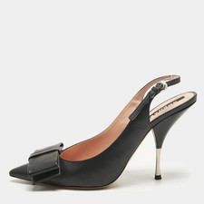 Rochas Black Leather Bow Slingback Pumps Size...