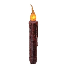 NEW PRIMITIVE TIMER TAPER CANDLE BURNT BURGUND TWISTED TOP 6" T ALL LED Flicker