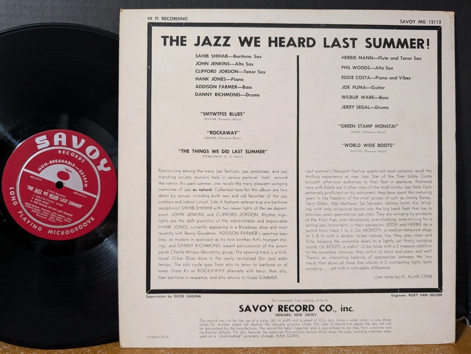 Jazz We Heard Last Summer 1957 Savoy Sahib Shihab Clifford Jordan Eddie Costa LP - Image 3 of 3