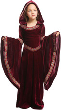 Costume Medievale Bambina Tessuto Di Velluto - Vestito Vampira Ragazze, Vestito