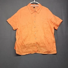 Avenue Shirt Top Womens 18/20 Orange 100% Linen Short Sleeve Button Up Camp