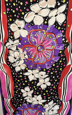 Vera Neumann Vintage 80s Silk Scarf 52" X 15" Abstract Floral Purp Pink Red