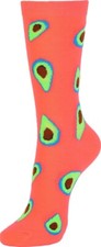 Avocado Socks Womens Fun Crew Hot Pink Colorful Funny Novelty Socks Size 9-11