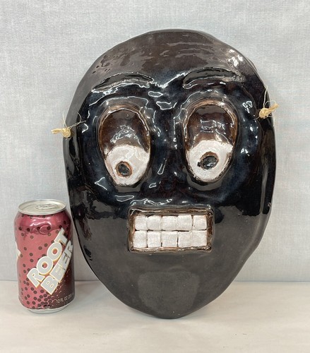 Vintage Ugly Face Pottery Wall Plaque Signed TRE southern folk art
