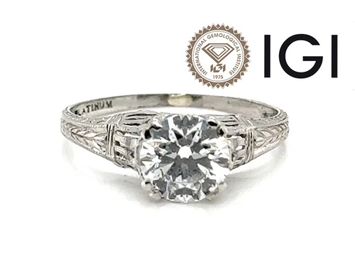 Deco Diamond Engagement Ring 1ct D VVS2 Platinum IGI Original 1930's Lab Grown