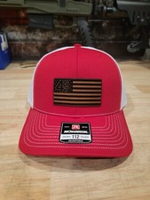 Custom Richardson 112 Trump 457 2024 45 47 Red Trucker Hat MAGA Engraved In USA
