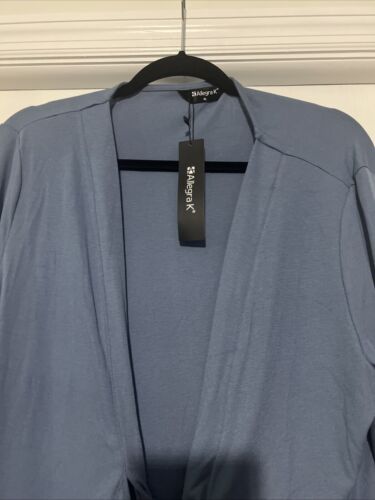 Allegra K Solid Tie Open Front Ruffled Cardigan Blue XL NWT - Picture 2 of 9