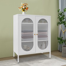 3-Tiers Accent Display Storage Cabinet W/2 Glass Door For Living Room80*40*102cm