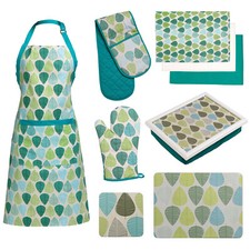 Green Leaf Oven Gloves Mitts Dinner Table Mats Coasters Kitchen Accessories Set