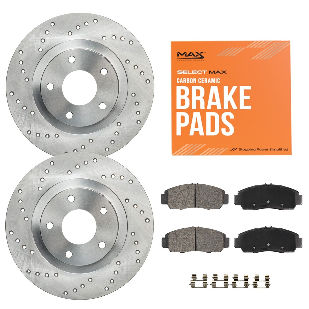 アル Rear Drilled Brake Rotors + Pads for 2018-2023 VW Atlas