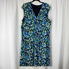 Jessica Howard Abstract Pattern Knit Dress Surplice Neck Sleeveless Stretch 20W