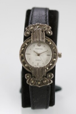 Majestron Damen Uhr Edelstahl Silber Batterie Wr Schwarz Leder Quarz