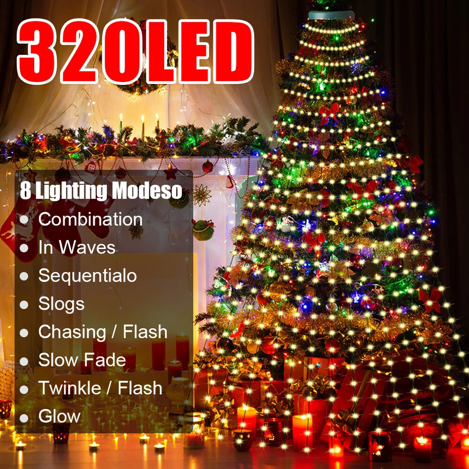 320LED Christmas Tree Waterfall Lights Fairy String Outdoor Waterproof Decor RGB - Image 3 of 4