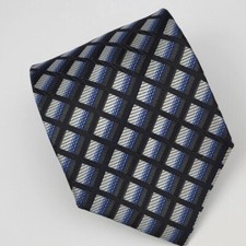 Croft  Barrow Polyester Tie Black Gray Blue Plaid Men Necktie USA 58 x 3.5