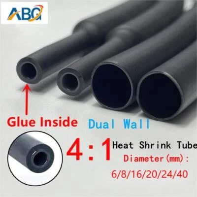 4:1 Shrink heat shrink tube Double wall tube with glue heat shrink tube black AU - image 1 of 4
