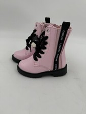 Bebe Pink Toddler Girl Biker Boots Size 5 Black Lace Up Zipper Sparkle Side
