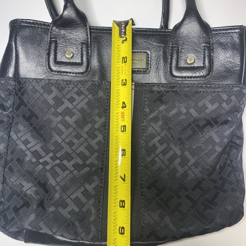 Tommy Hilfiger Small Purse Hand Bag Black Zip 3 pocket Cotton Fabric - Picture 3 of 20