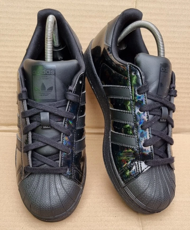 ADIDAS SUPERSTAR SHELL TOE TRAINERS SIZE 4 UK HOLOGRAPHIC BLACK