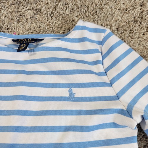 Polo Ralph Lauren Dress Girls Large Blue White Long Sleeve Striped No Belt - Picture 3 of 11