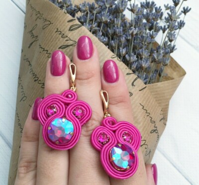 Boucles D'oreilles Pendantes Soutache Noires - Giuggiola Crea - Argent Et Jade