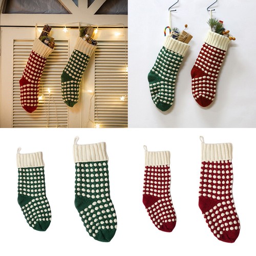 Weihnachten gestrickt gehäkelt Strumpf hängend Geschenk Süßigkeiten Tupfen Weihnachtstasche Socken - Bild 1 von 12