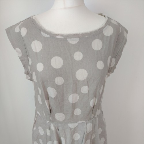 White Stuff UK 12 Grey Polka Dot Summer Tea Dress 100% Cotton & Linen Lagenlook - Picture 2 of 12