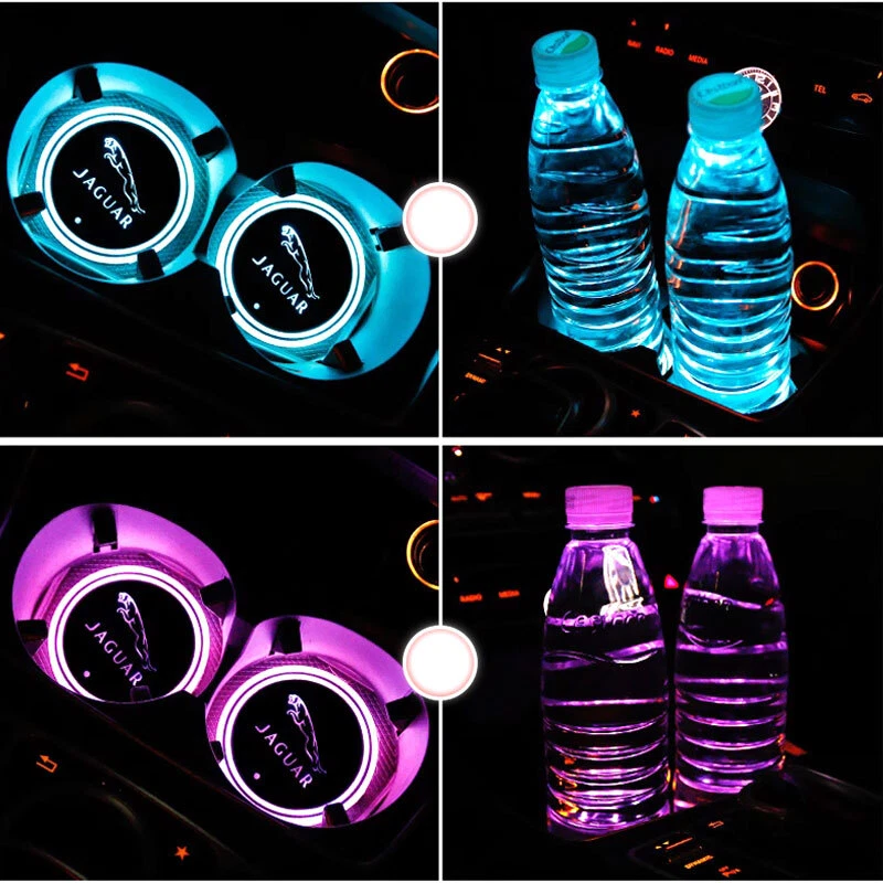 2X LED Cup Holder Light Coasters 7-Color XE XF XJ E F Pace Interior Accessories - Imagem 4 de 4