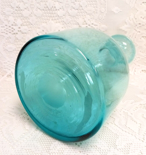 VTG Hand Blown Glass 2 1/2 Qt Bottle DECANTER Teal Blue RETRO 11" Tall - Picture 7 of 10