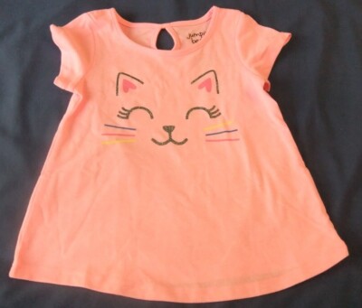 NWT Toddler Girls 24M Pink Short Sleeve KITTY CAT FACE Glitter Jumping Beans