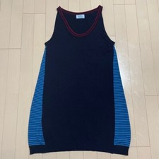 Genuine Prada Cashmere Silk Wool Striped Sleeveless Knit Dress 44 Navy